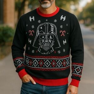 Star Wars Christmas Men's size XL Black Red Crewneck Sweater Ugly sweater Party